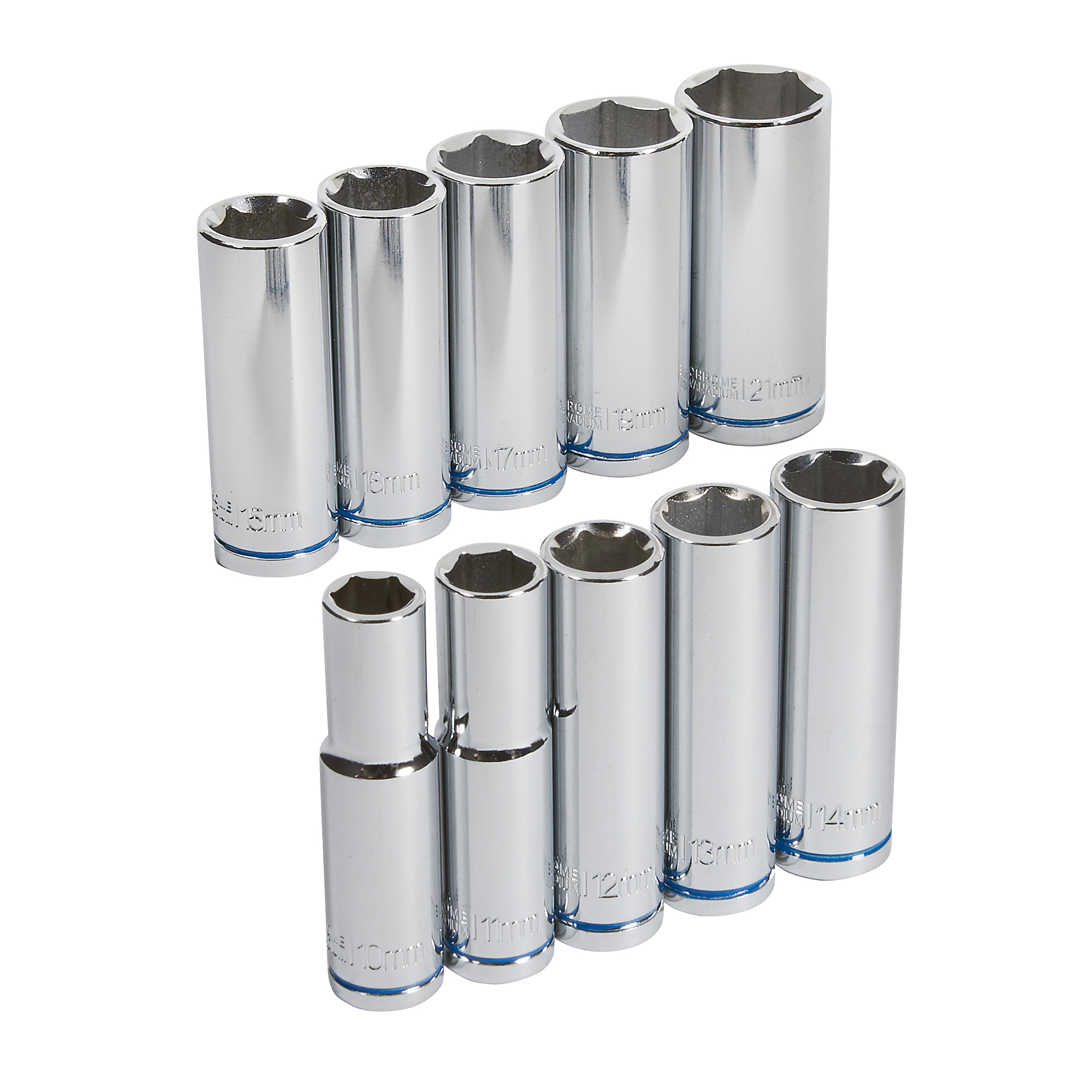 Ironton 6-Pt. Deep Socket Set, 10-Pc., Metric, 3/8in. Drive, Chrome Vanadium Steel